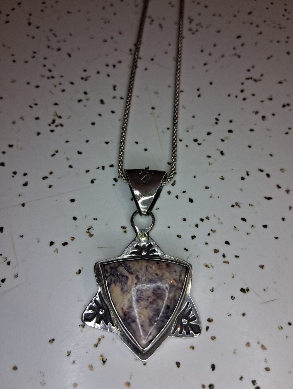 Sterling Silver Southwestern Style Tiffany Stone Necklace - Picture 2 of 5